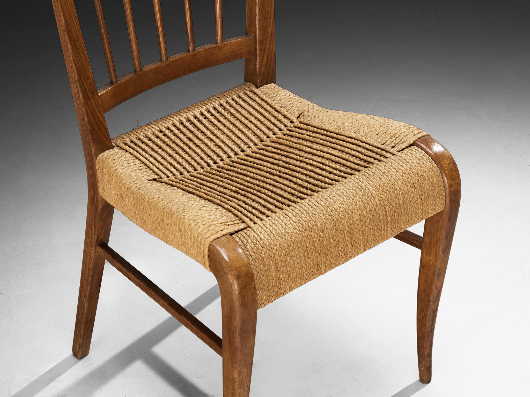1940s French Dining Chair in Chestnut and Rush For Sale 2