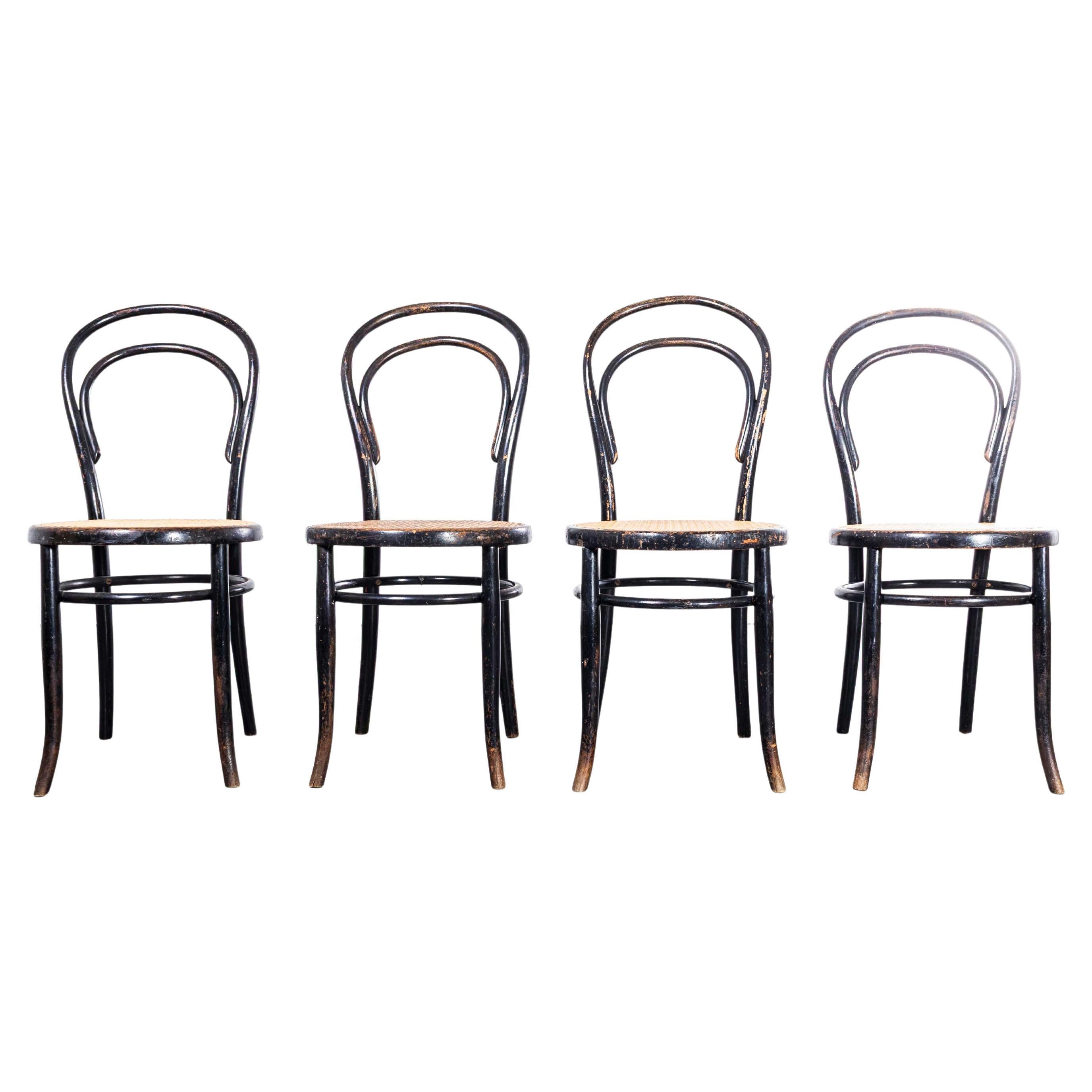 1940's Französisch Ebonised Cane Hoop Back Esszimmerstühle - Set von vier im Angebot