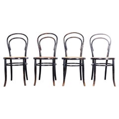 1940's French Ebonised Cane Hoop Back Dining Chairs - Set Of Four