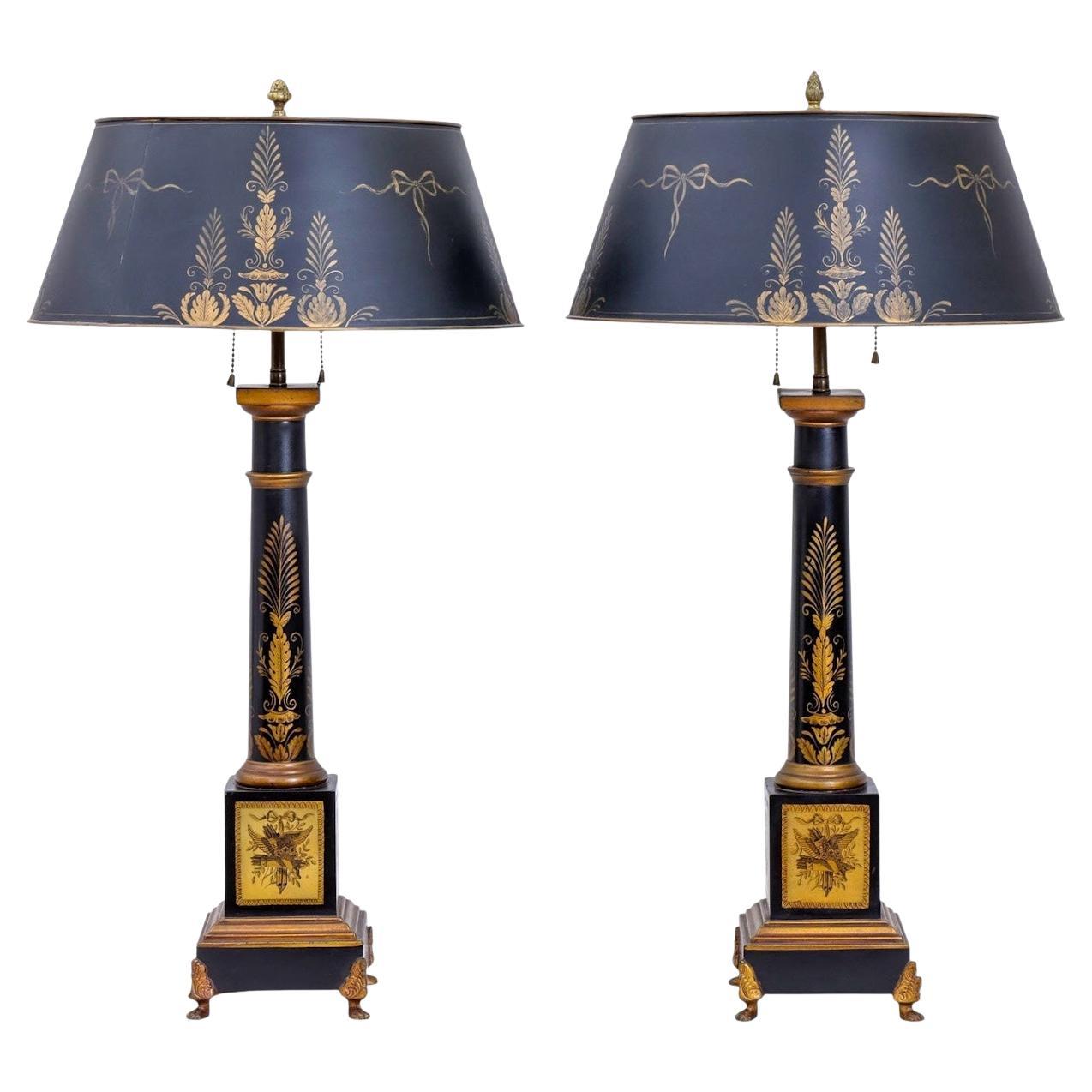 Lámparas de mesa de tole de estilo Imperio francés / neoclásico de los años 40 - Pareja