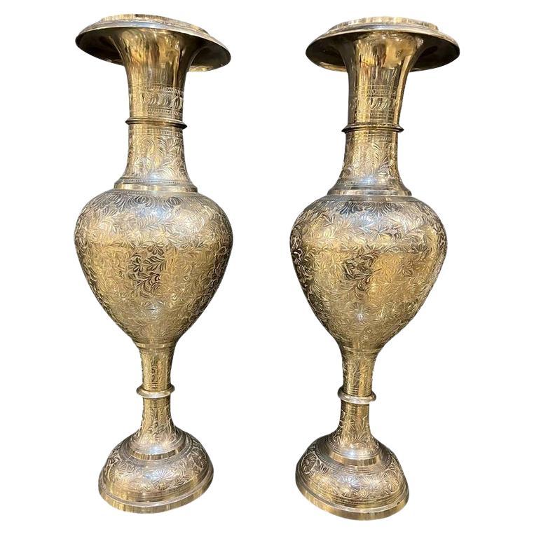 1940's French Engraved Silver Plated Vases Pair