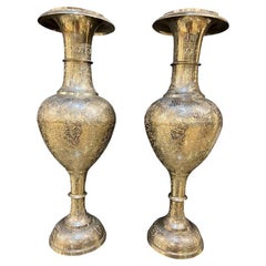 Vintage 1940's French Engraved Silver Plated Vases Pair