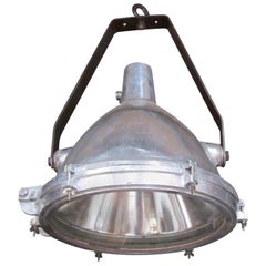 1940s French Extra Large Brushed Steel Industrial Light