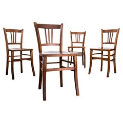 1940's French Farmhouse Dark Walnut Dining Chairs - Set Of Four