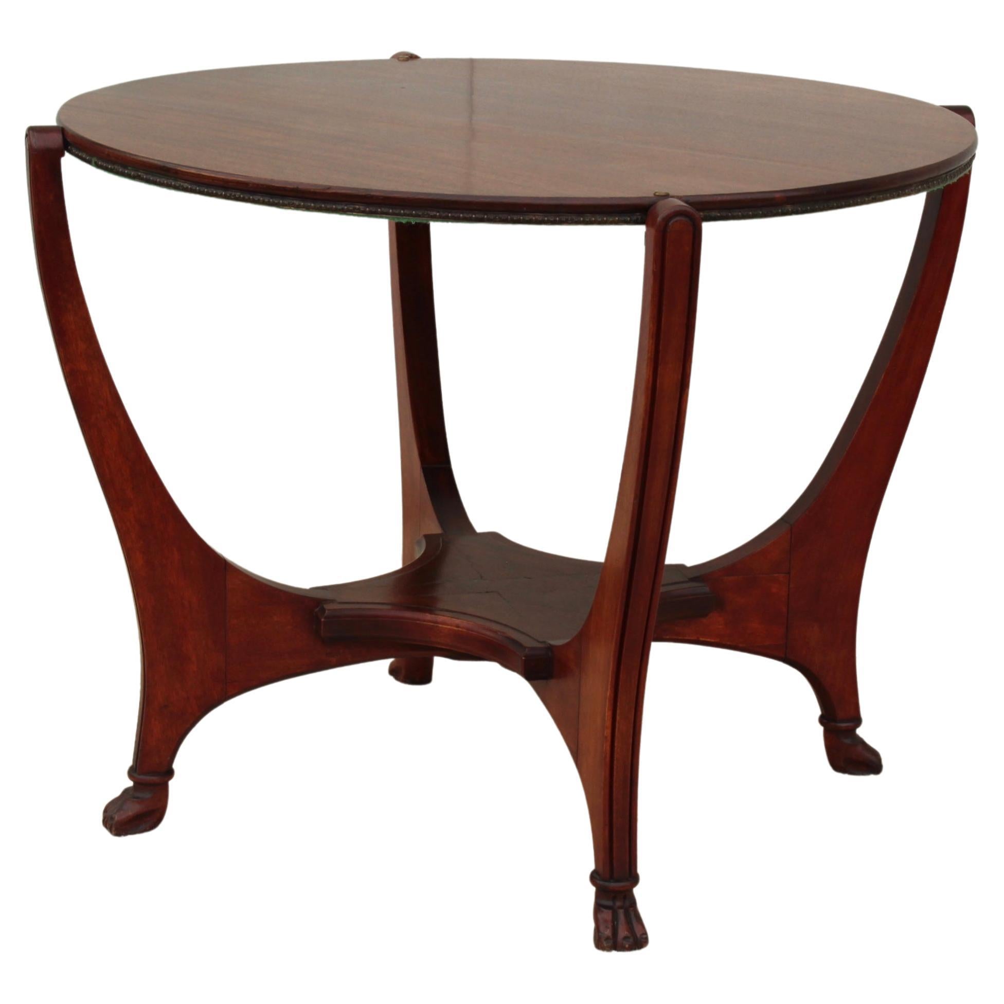 Neoclassical Walnut Gold Gilt Trim Leather Flip Top Game Dining Table