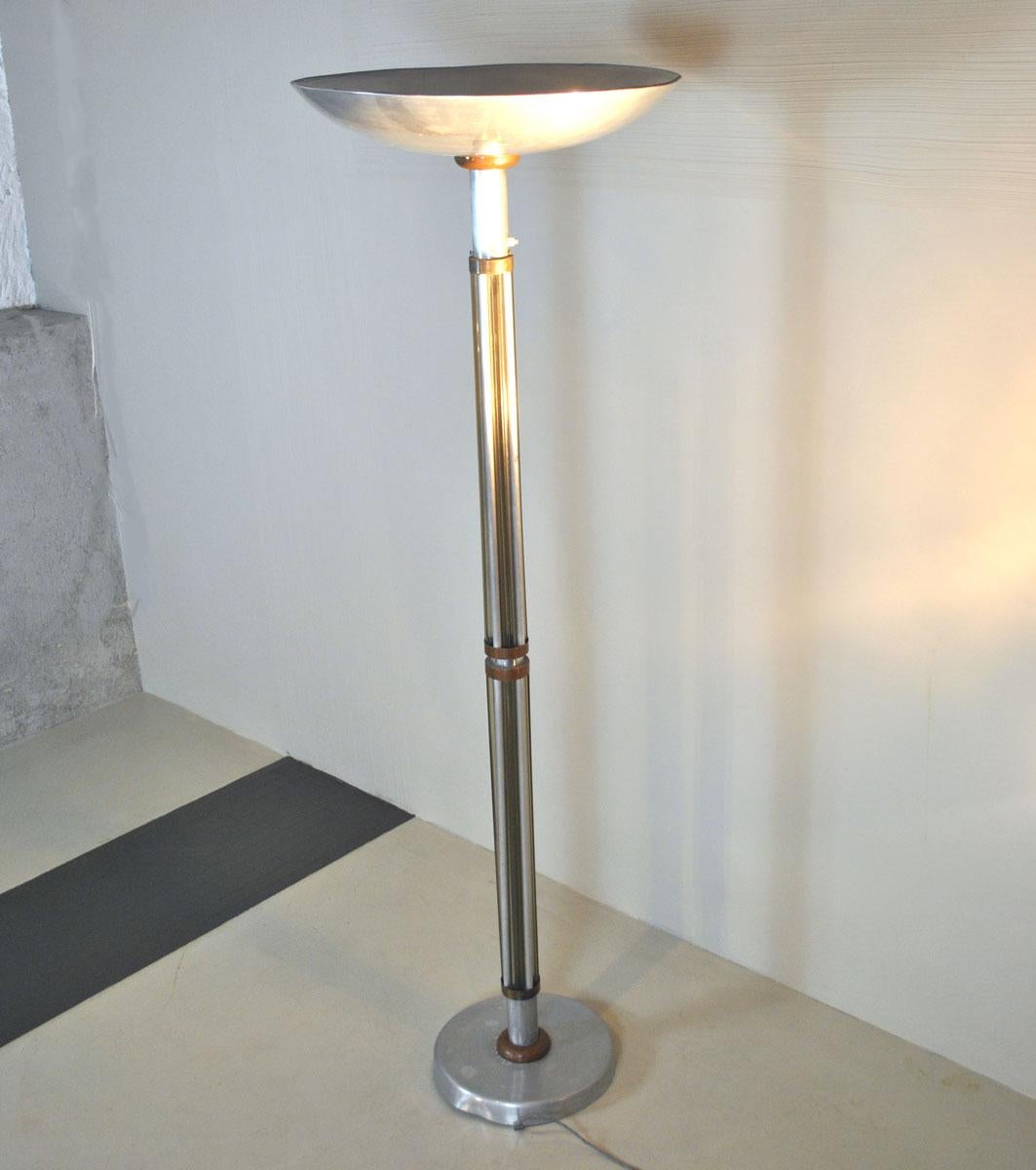 Français Lampadaire français des années 1940 en verre et métal cuivré en vente