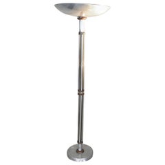 Vintage 1940s French Floor Lamp Made of Glass and Copper Metal