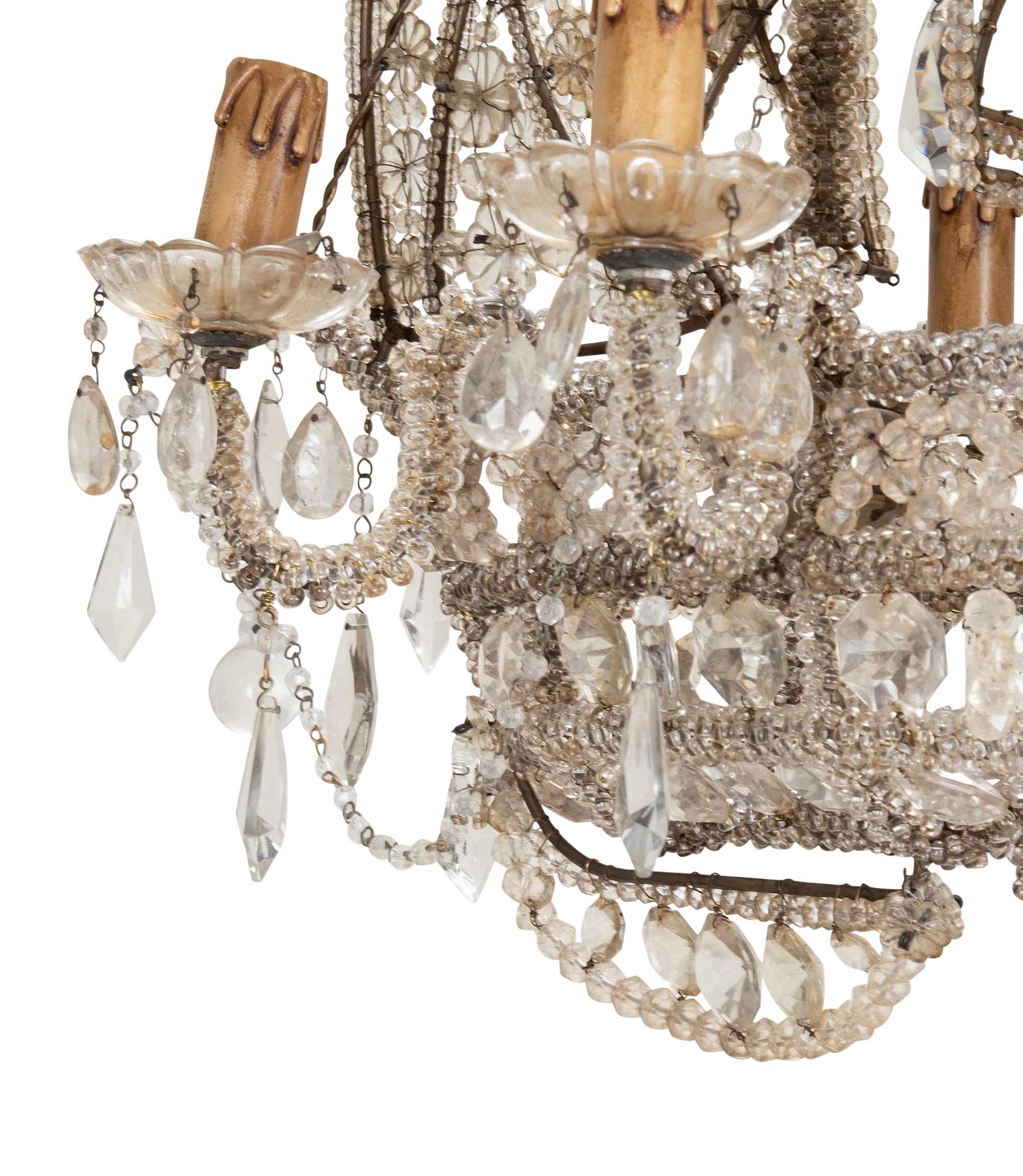 Verre taillé Lustre galion français des années 1940 dans le style de la Maison Bauges en vente