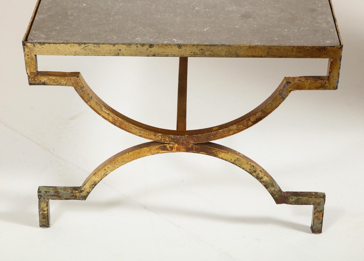 1940s French Gilded Iron Coffee Table with Limestone Top 4