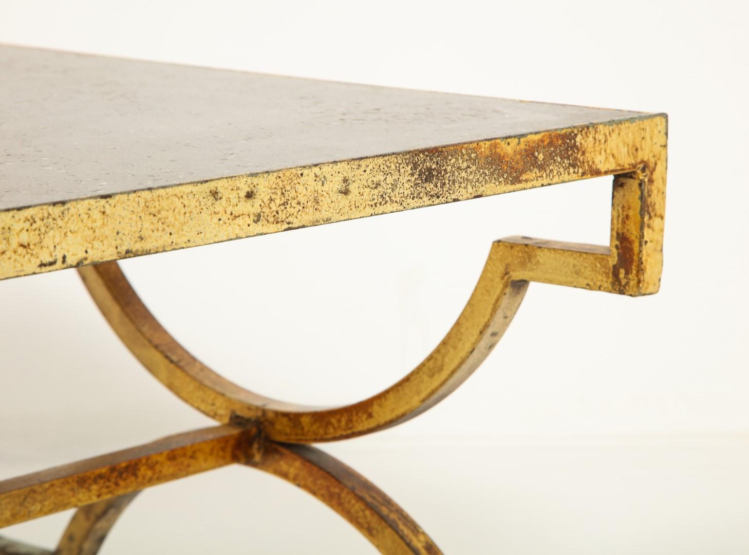1940s French Gilded Iron Coffee Table with Limestone Top 7