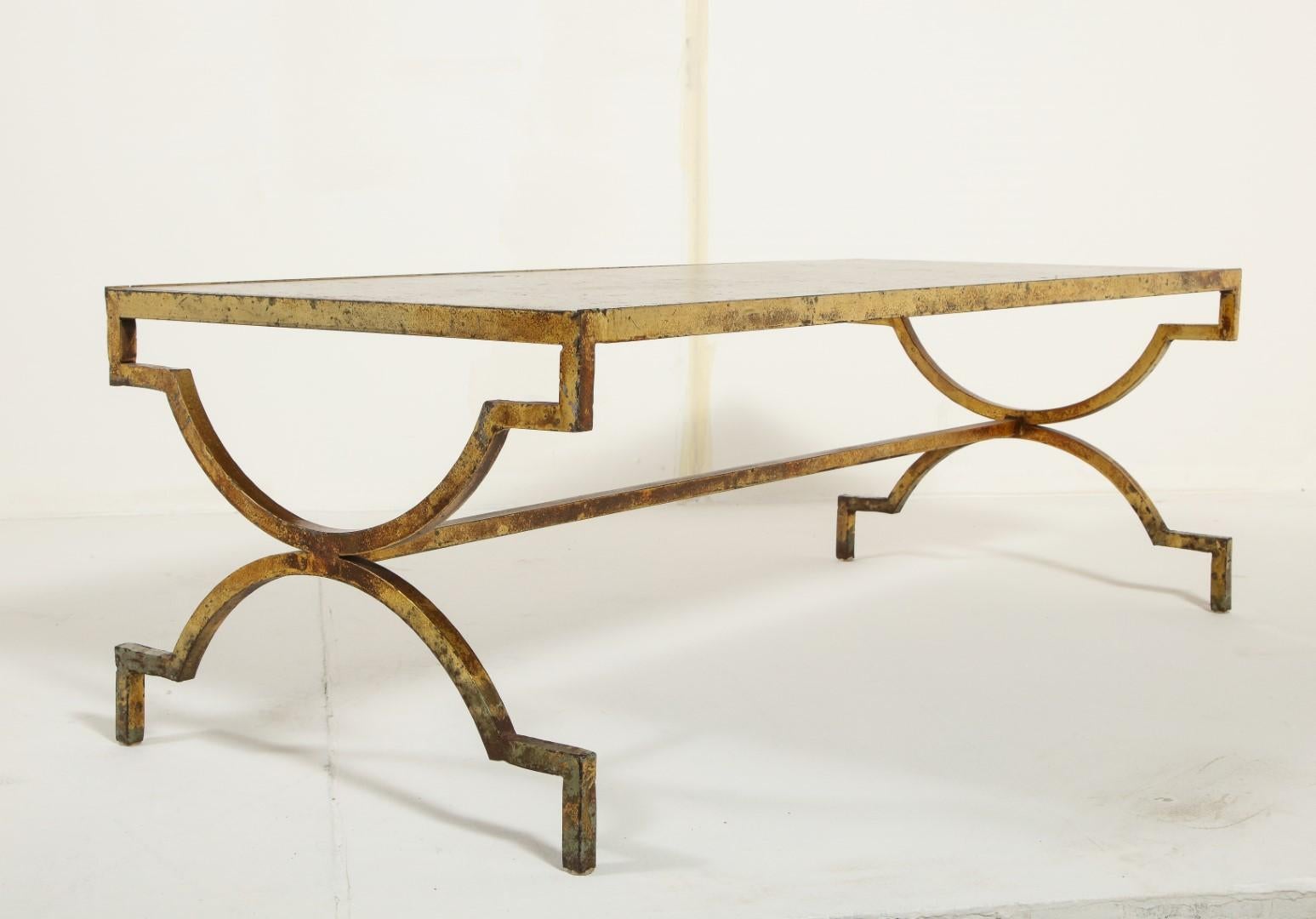 1940s French Gilded Iron Coffee Table with Limestone Top 9