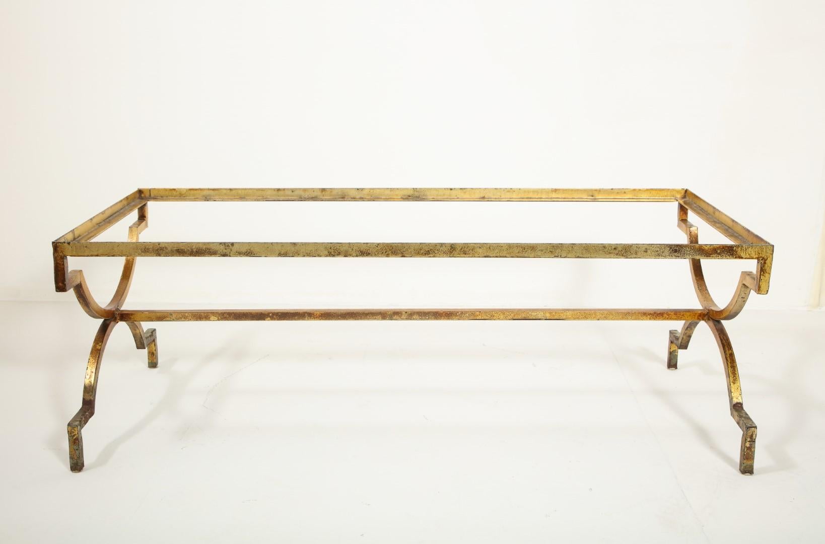 Gilt 1940s French Gilded Iron Coffee Table with Limestone Top