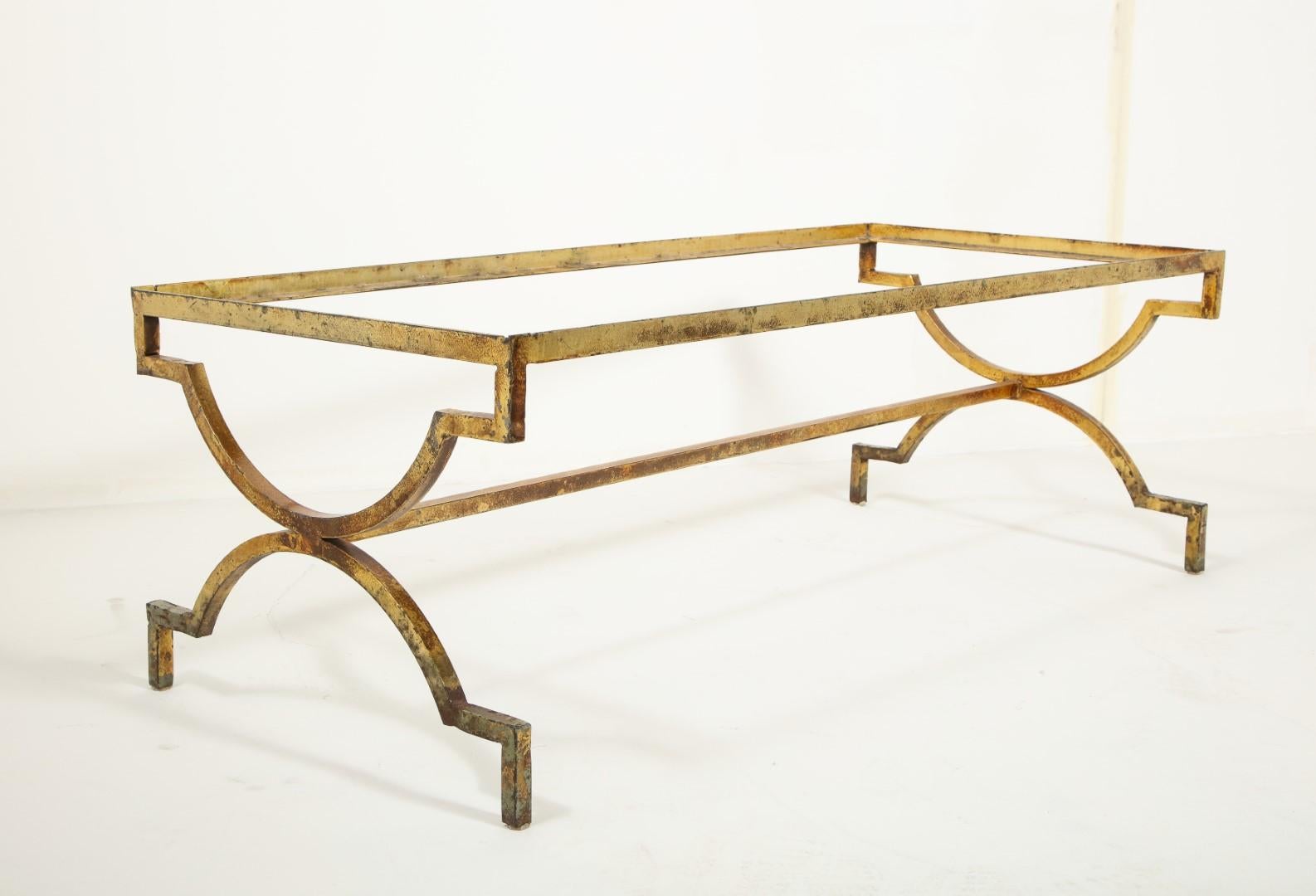 1940s French Gilded Iron Coffee Table with Limestone Top In Good Condition In Chicago, IL