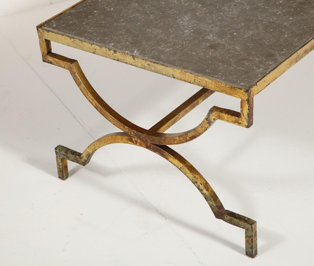 1940s French Gilded Iron Coffee Table with Limestone Top 3