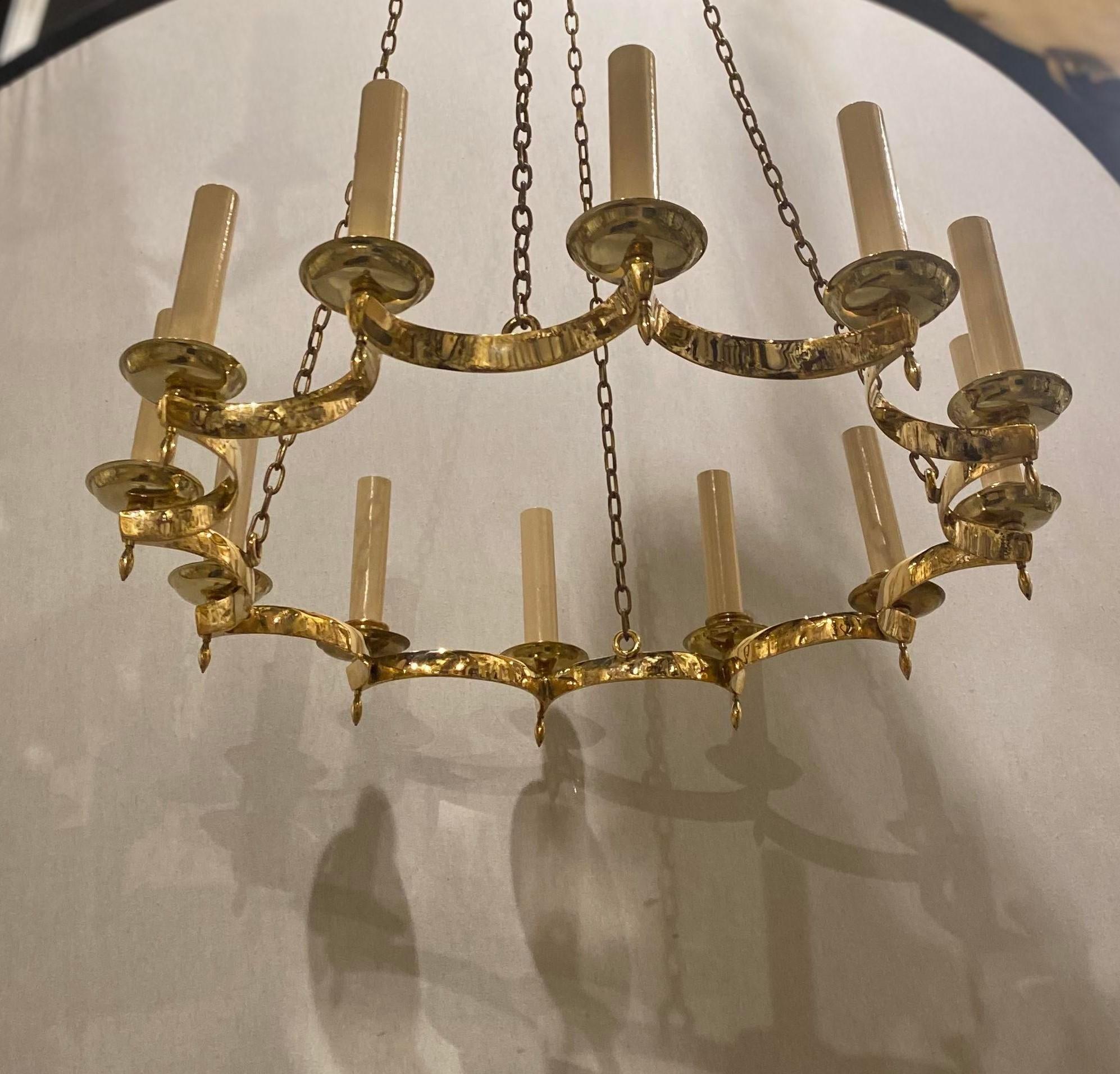 Neoclassical 1940’s French Gilt Bronze Chandelier For Sale