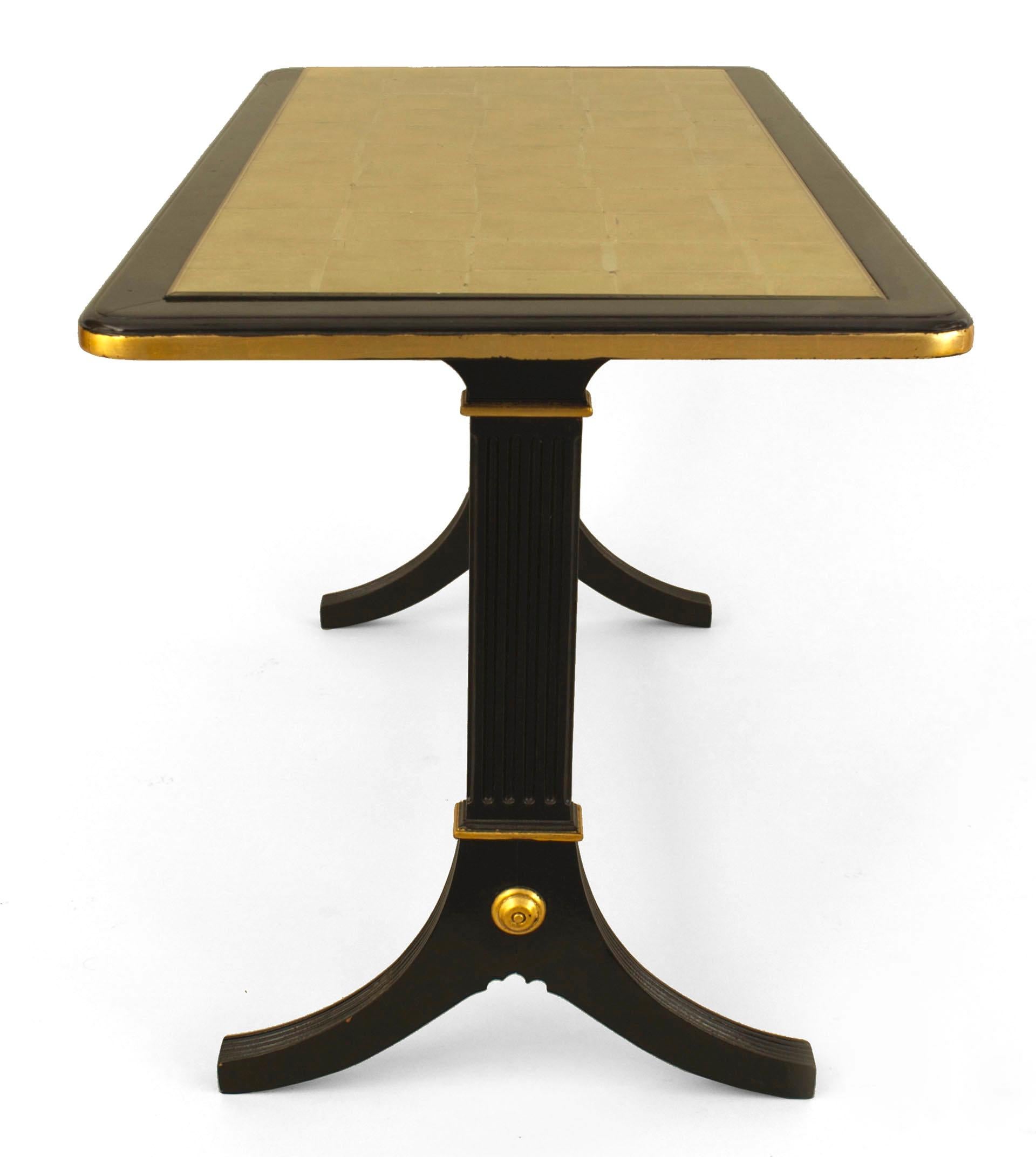 Art Deco Maison Jansen French Mid-Century Ebony and Gilt Glass Coffee Table For Sale
