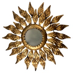 Lámpara girasol de metal dorado francesa de 1940