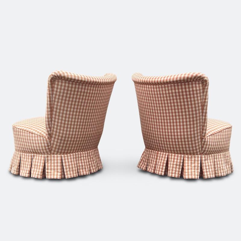 Mid-Century Modern 1940s French Gingham Upholstered Chairs