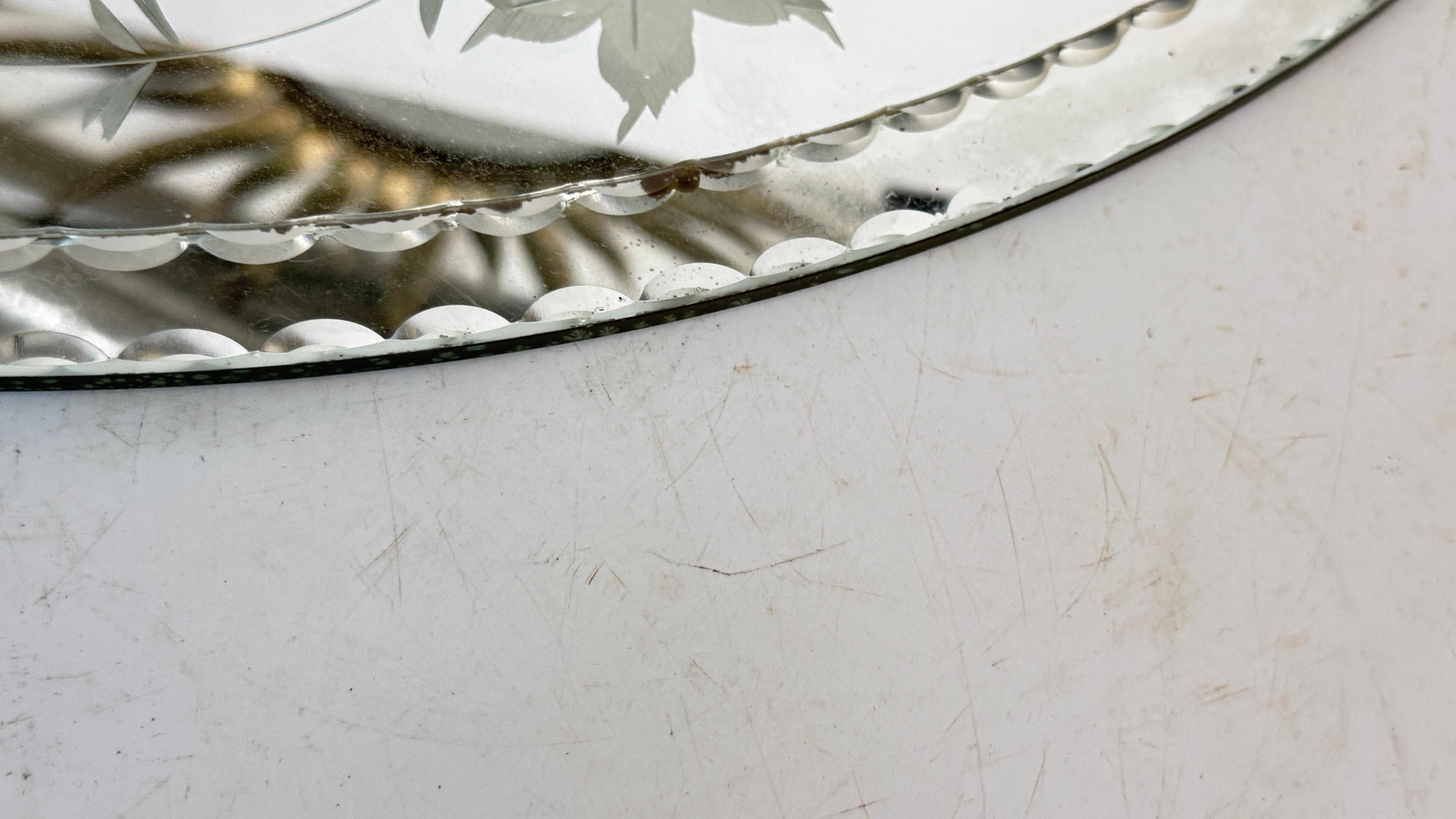 1940s French Glass and Mirror Tray Beveled Edges  Floral and Grape Motif Metal en venta
