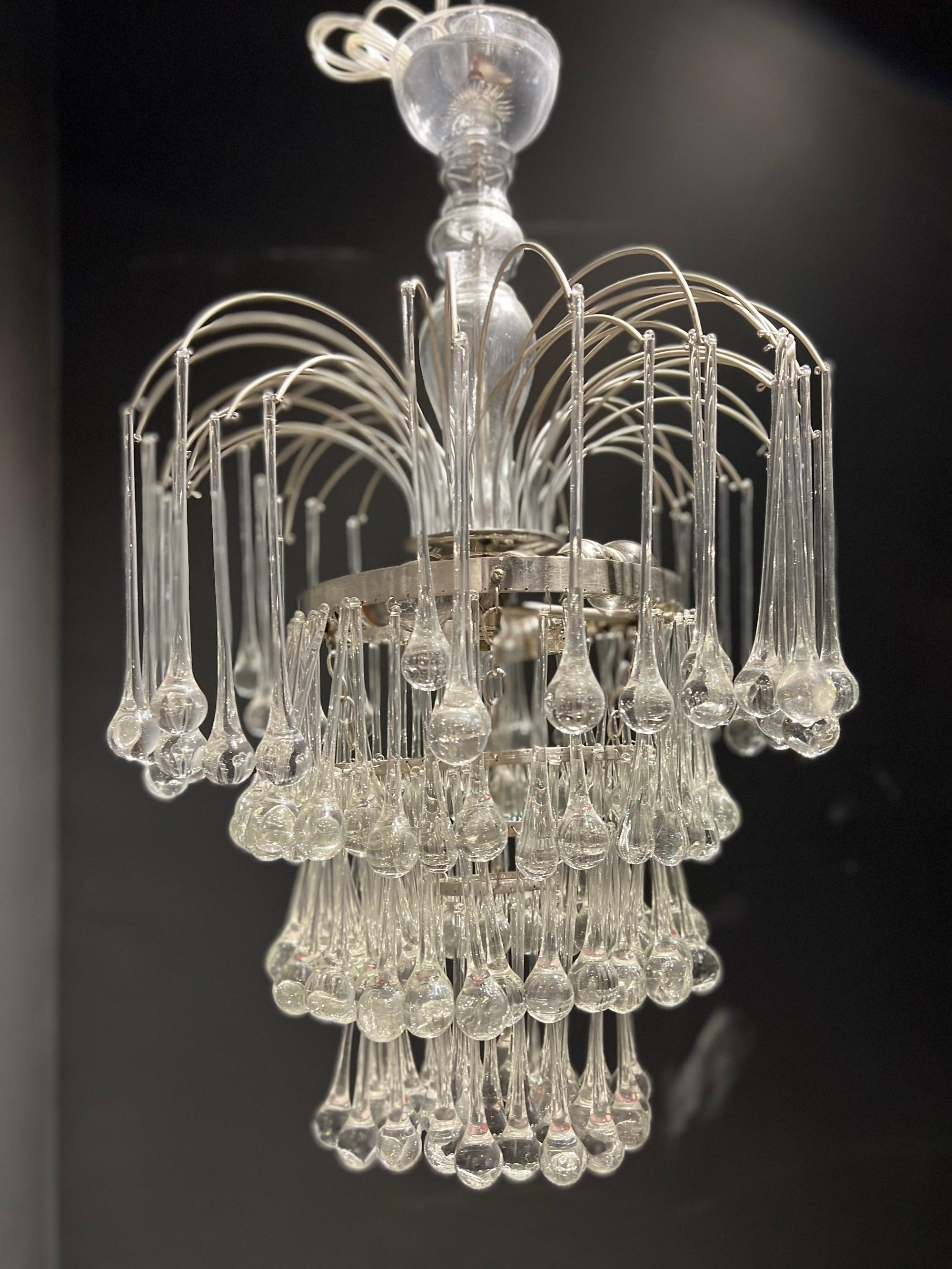 French Provincial 1940’s French Glass Drop Crystals Chandelier For Sale
