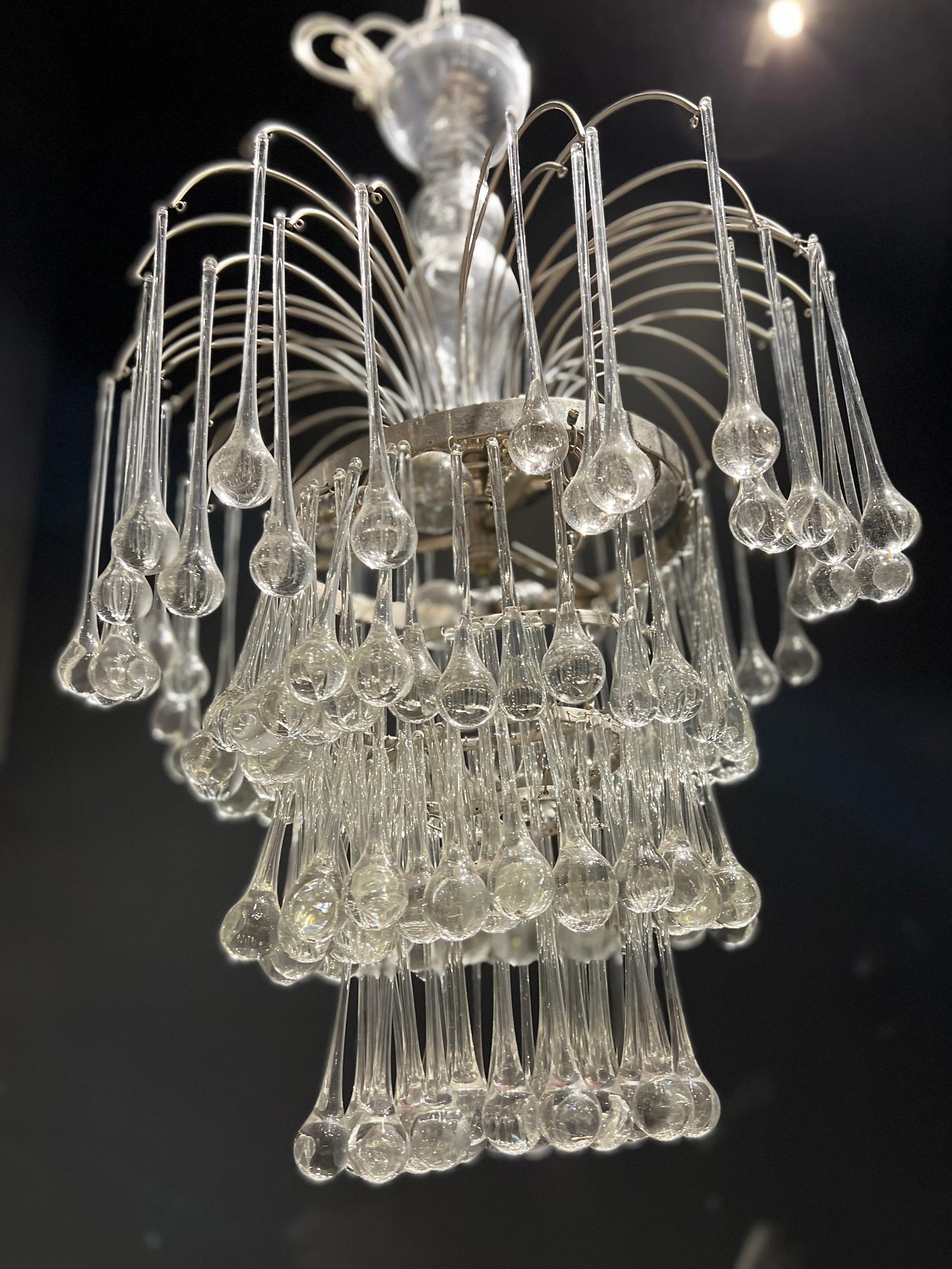 20th Century 1940’s French Glass Drop Crystals Chandelier For Sale