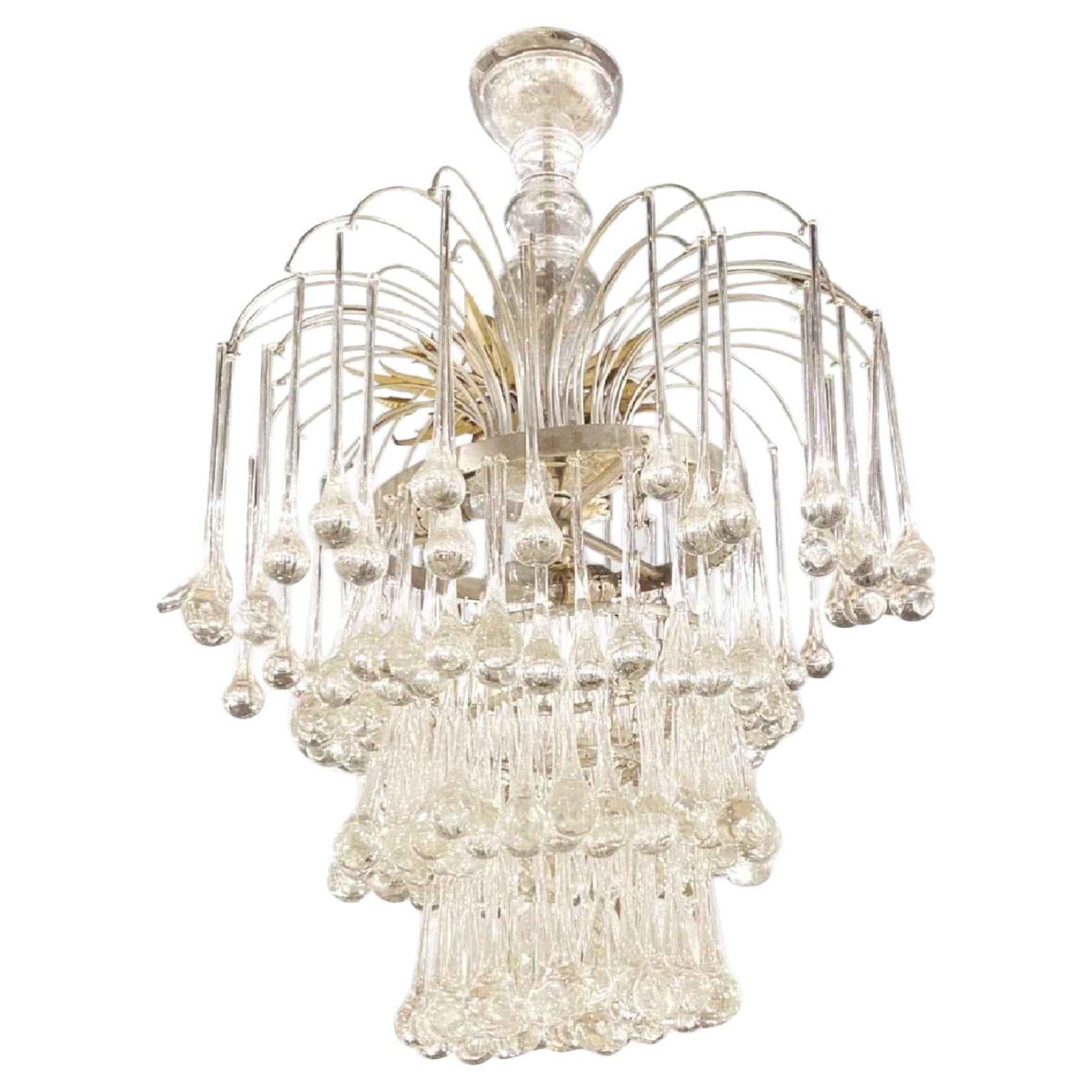 Lampadario francese a goccia in vetro degli anni '40