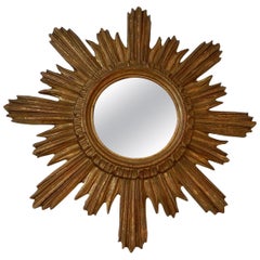 1940s French Gold Gilt Sunburst Starburst Mirror