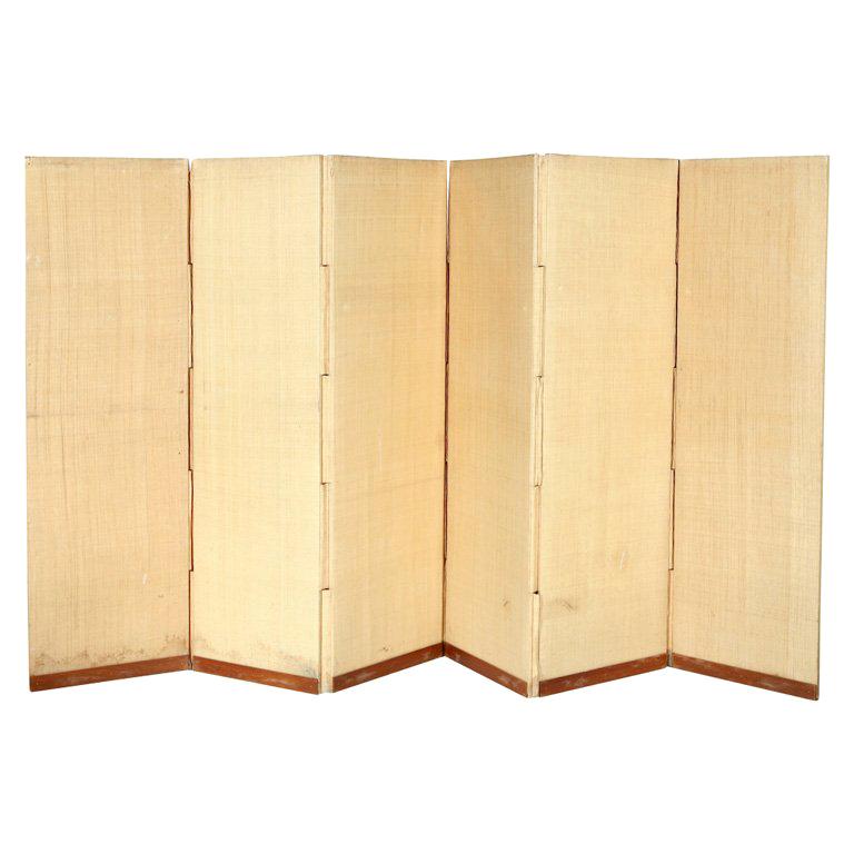 1940's French Grass Cloth Folding Screen For Sale