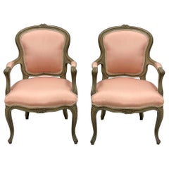 1940s French Gray And Pink Children’s Bergere Chairs, a Pair
