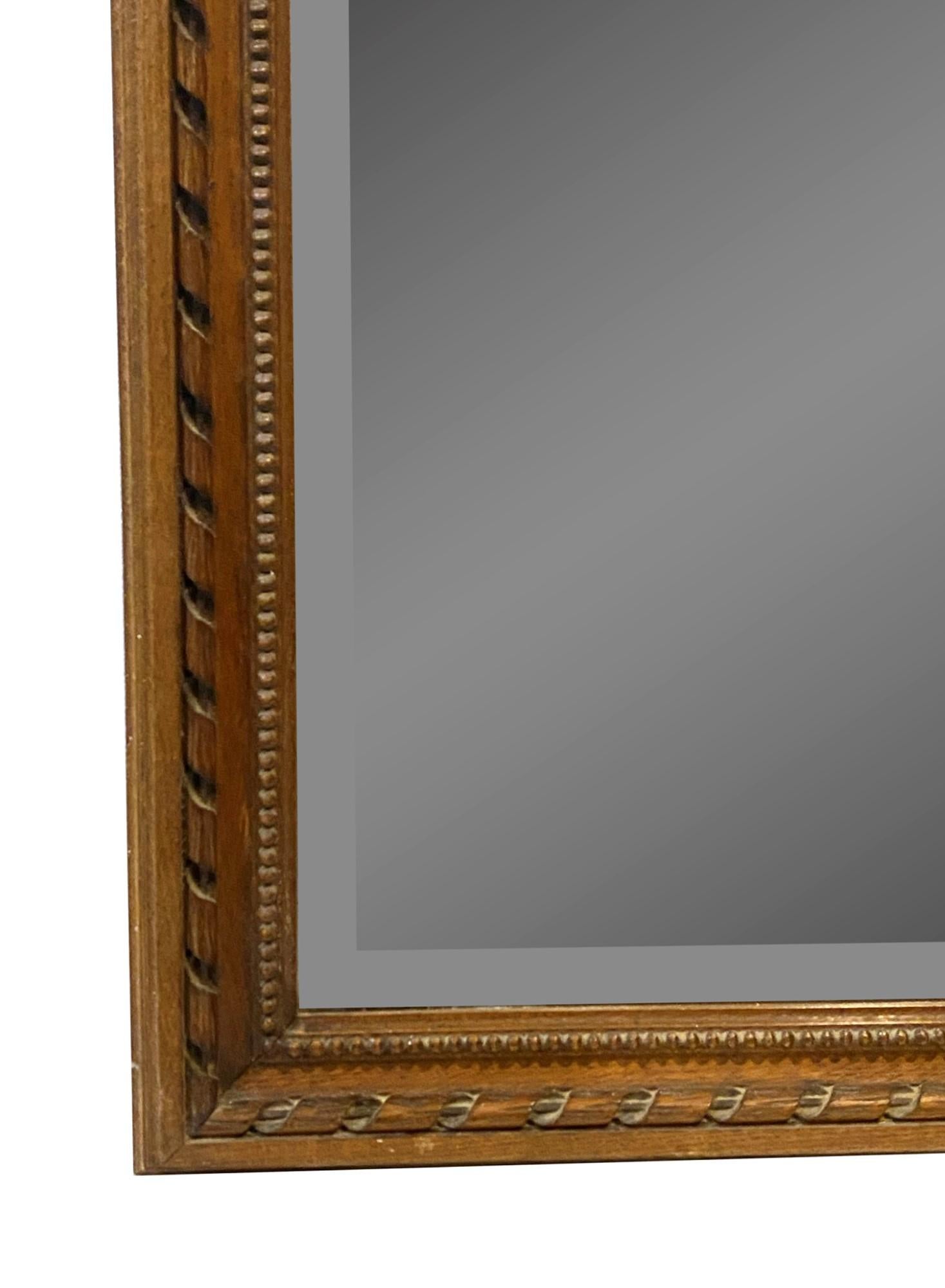 1940s French Hand Carved Wood Beveled Mirror Floral Design In Good Condition For Sale In New York, NY
