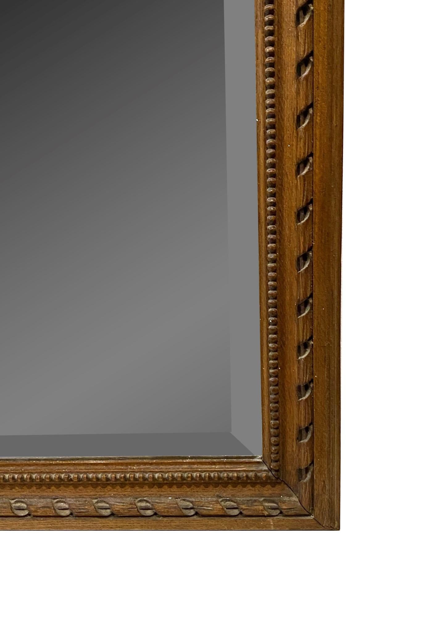 Mid-20th Century 1940s French Hand Carved Wood Beveled Mirror Floral Design For Sale