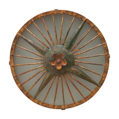 Vintage 1940s French Hand-Hammered Iron Gilt Sunburst Light Fixture