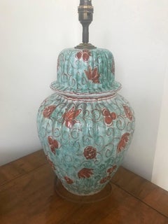 1940s French Hand-Painted Glazed Ceramic Lamp