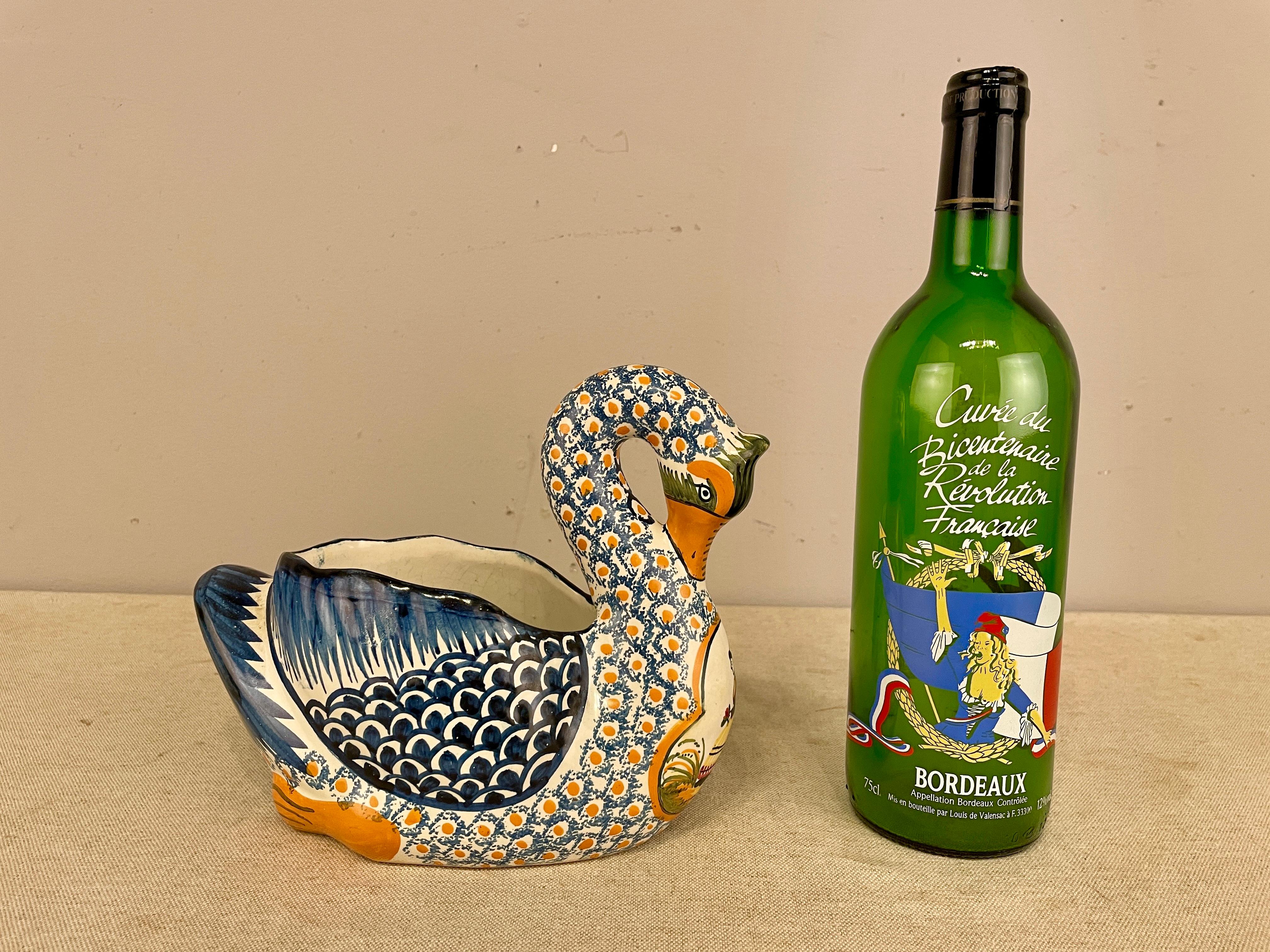 European 1940's French Henriot Quimper Faience, Swan