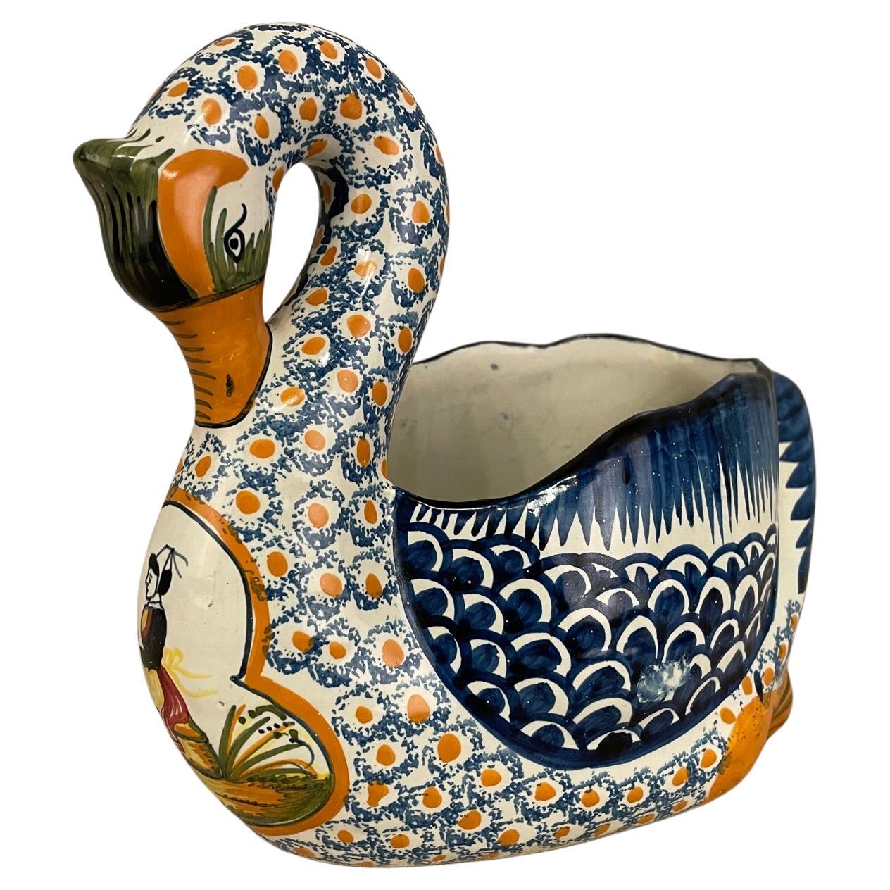 1940's French Henriot Quimper Faience, Swan