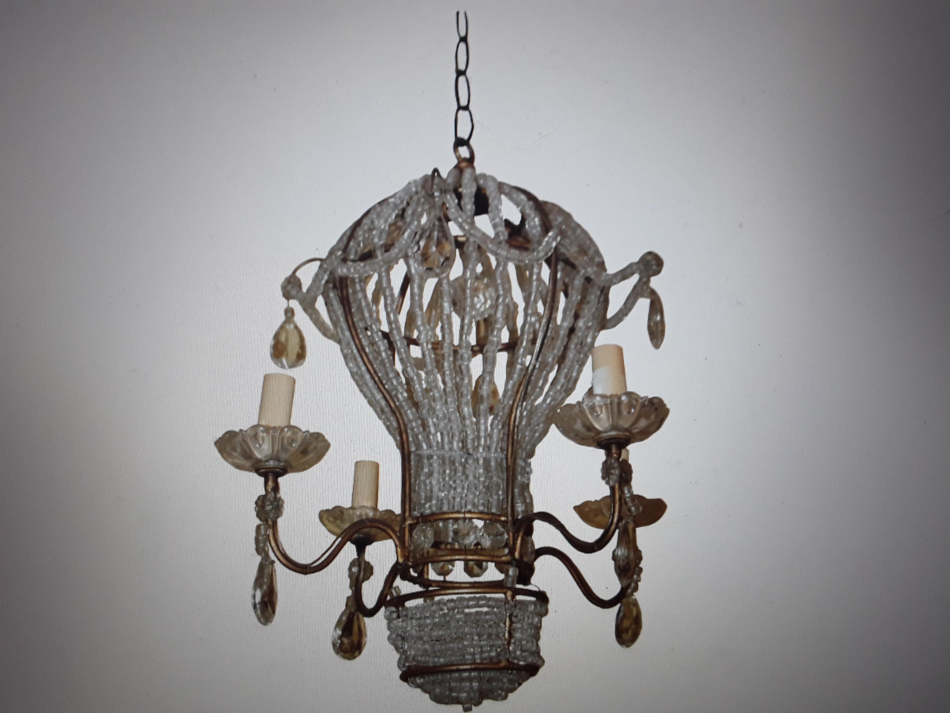 1940's French Hollywood Regency Beaded Crystal Hot Air balloon Chandelier For Sale 6