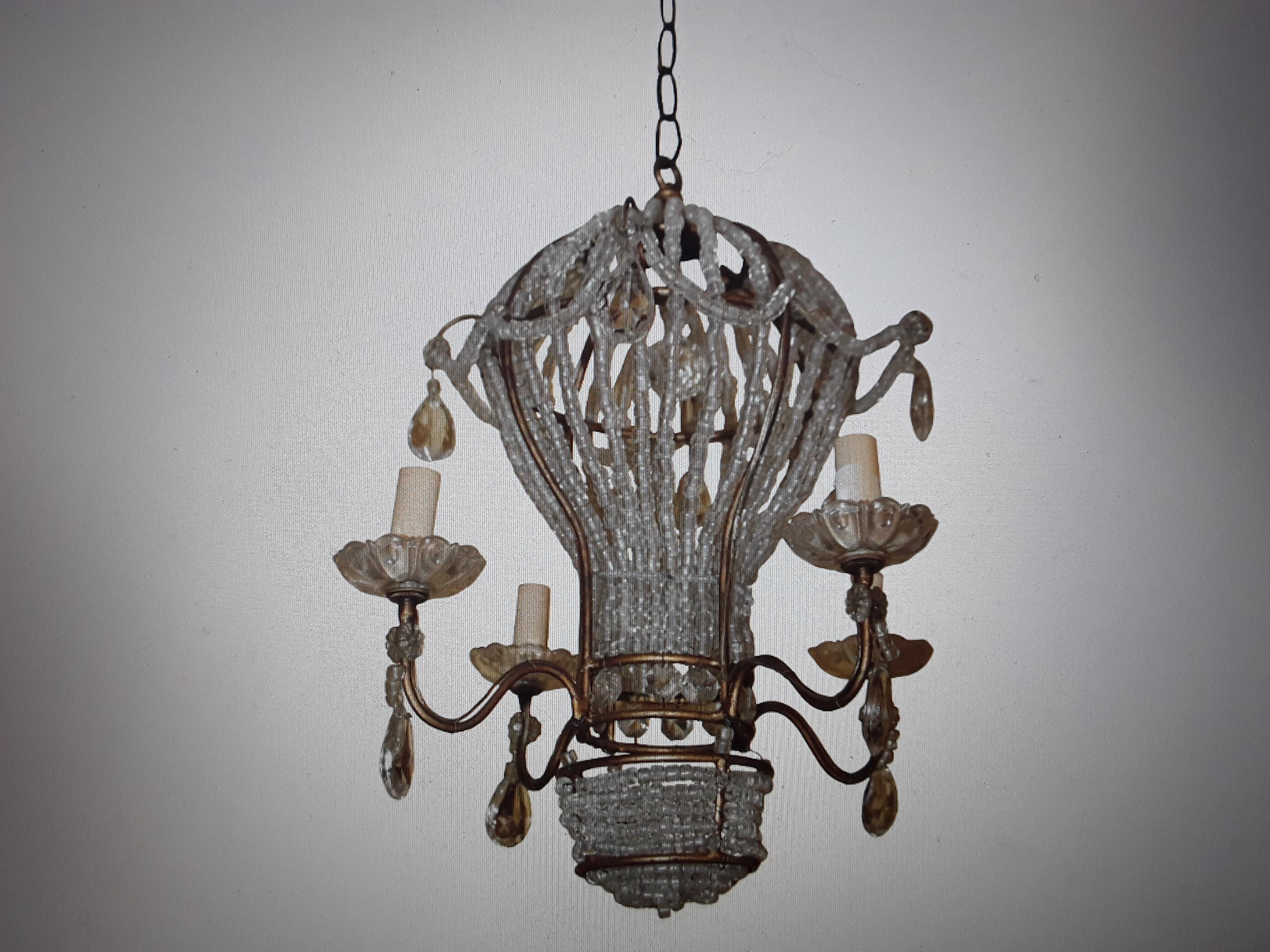 1940's French Hollywood Regency Beaded Crystal Hot Air balloon Chandelier For Sale 7