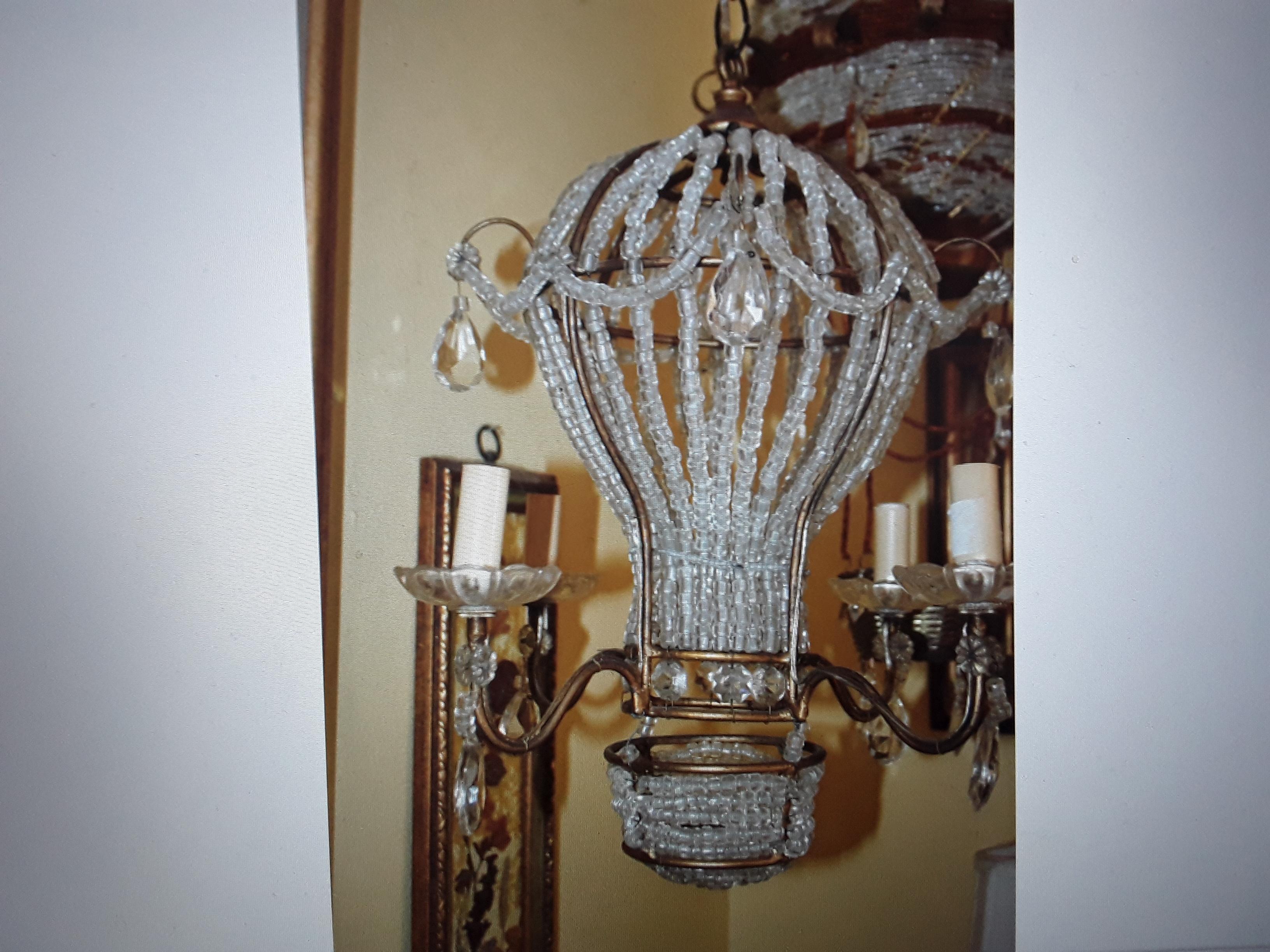 1940's French Hollywood Regency Beaded Crystal Hot Air balloon Chandelier In Good Condition For Sale In Opa Locka, FL