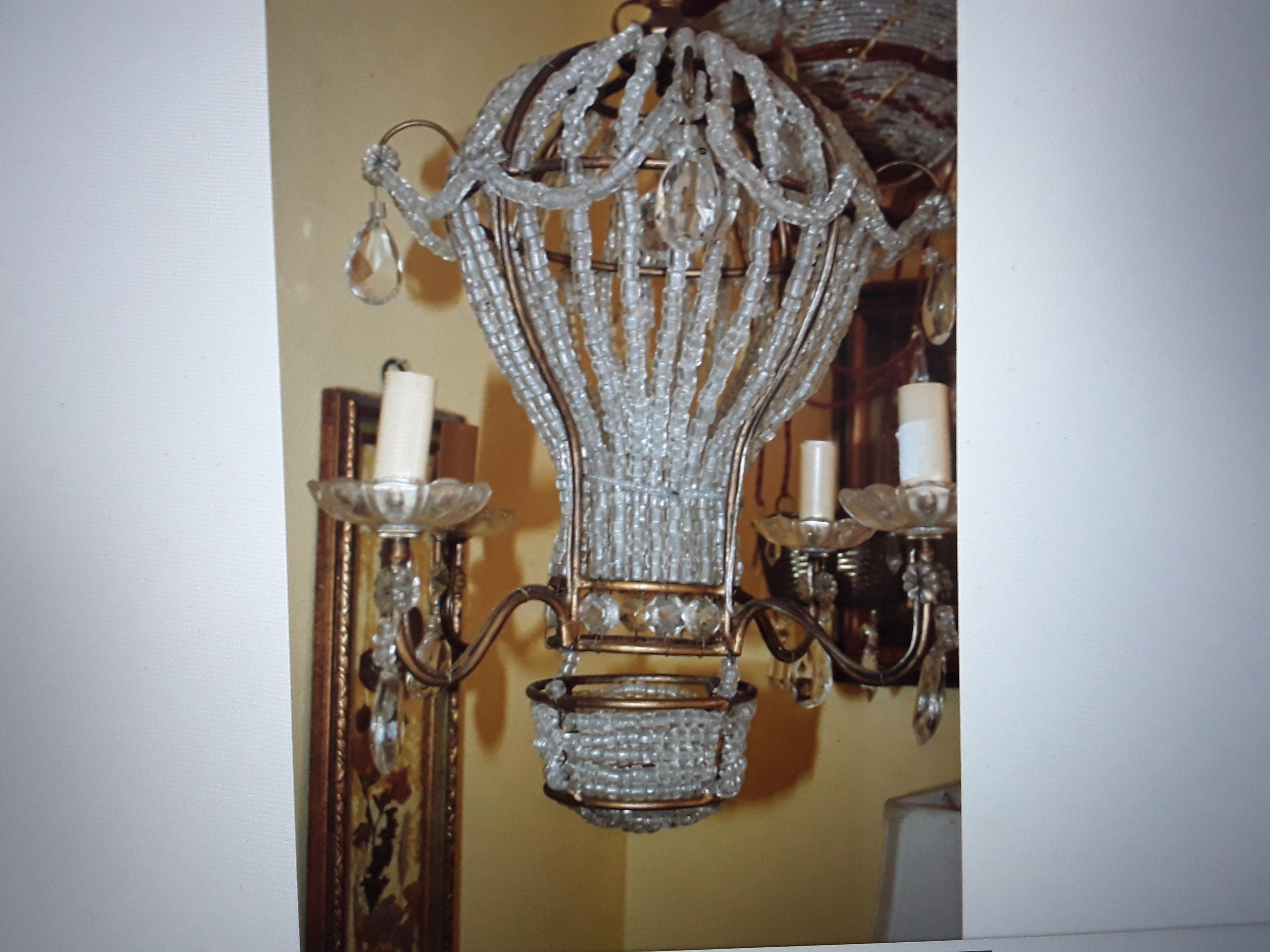 1940's French Hollywood Regency Beaded Crystal Hot Air balloon Chandelier For Sale 5