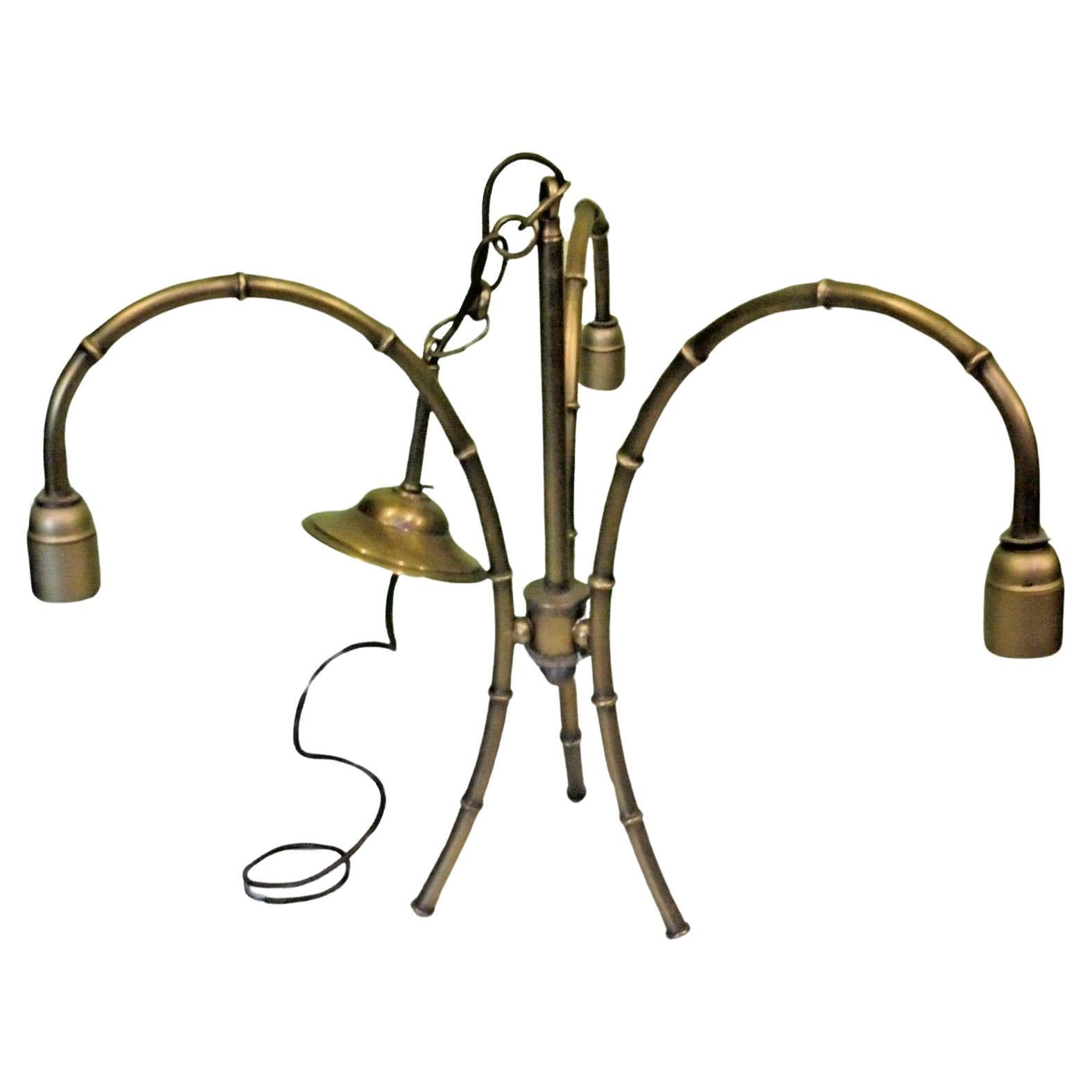 1940's French Hollywood Regency Brass Faux Bamboo Chandelier For Sale