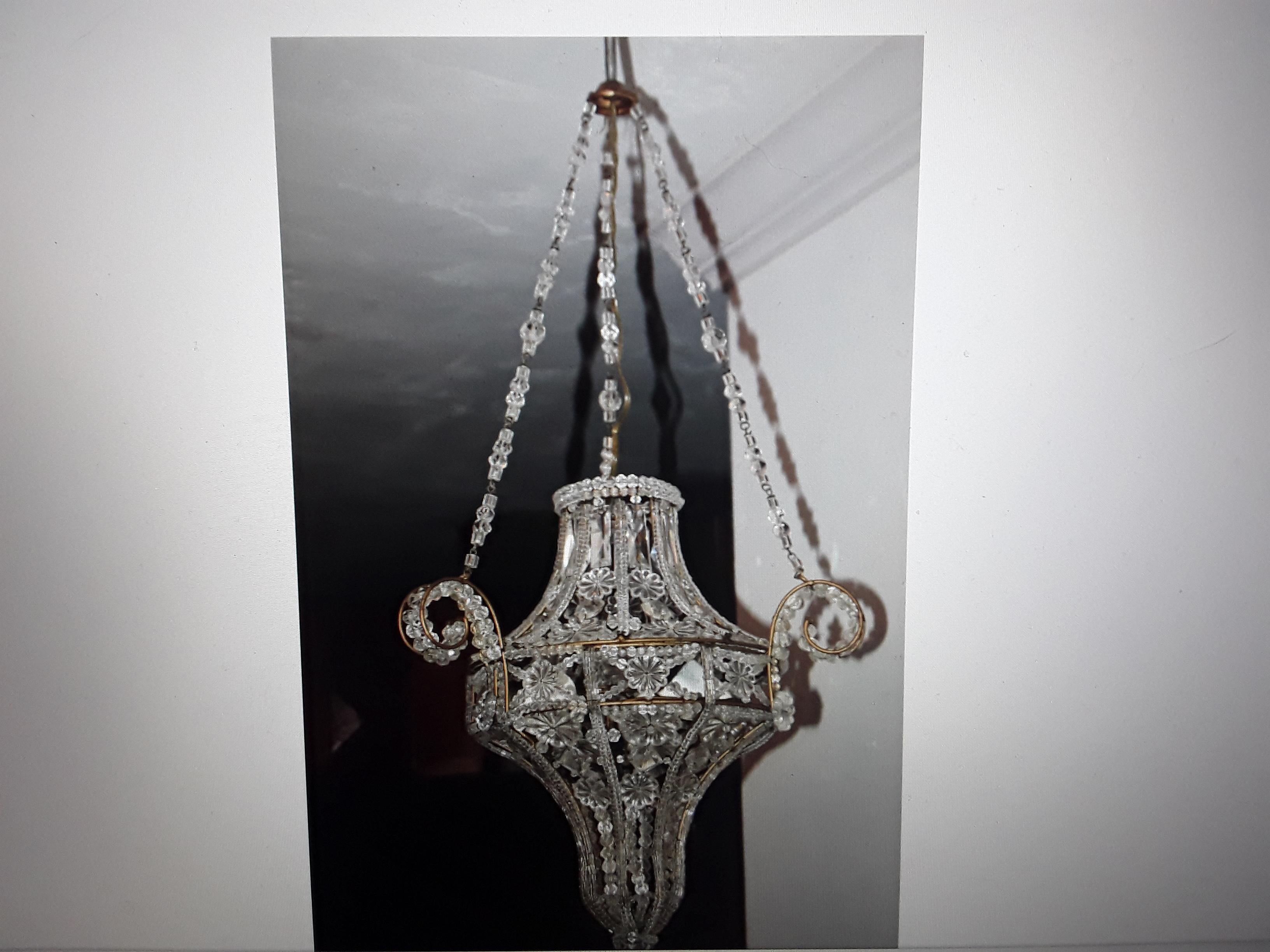 1940's French Hollywood Regency Crystal Beaded Lanter Ceiling Fixture att Bagues For Sale 10