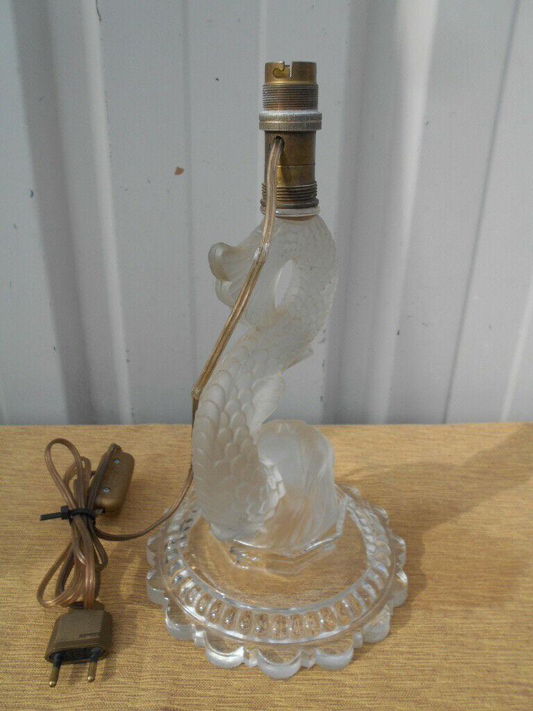 1940's French Hollywood Regency Crystal Dolphin Table Lamp Signed By Baccarat For Sale 1
