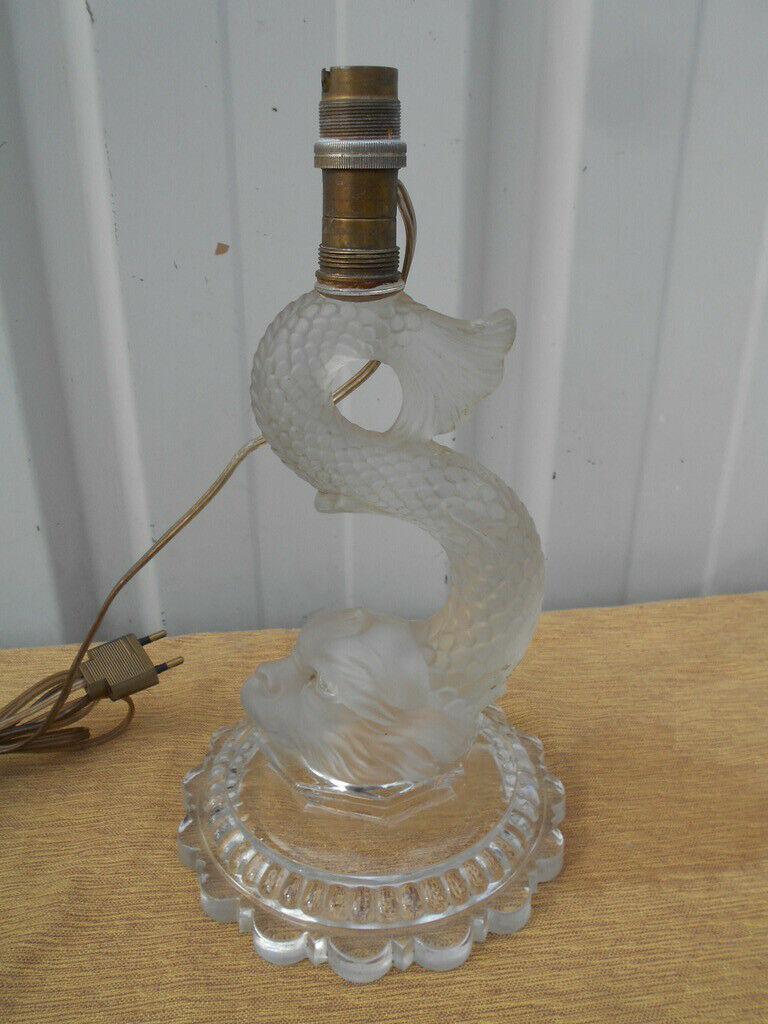 1940's French Hollywood Regency Crystal Dolphin Table Lamp Signed By Baccarat For Sale 3