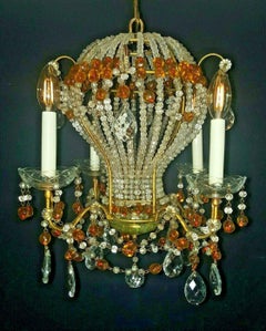1940s French Hollywood Regency Cut Crystal Beaded Hot Air Balloon Chandelier