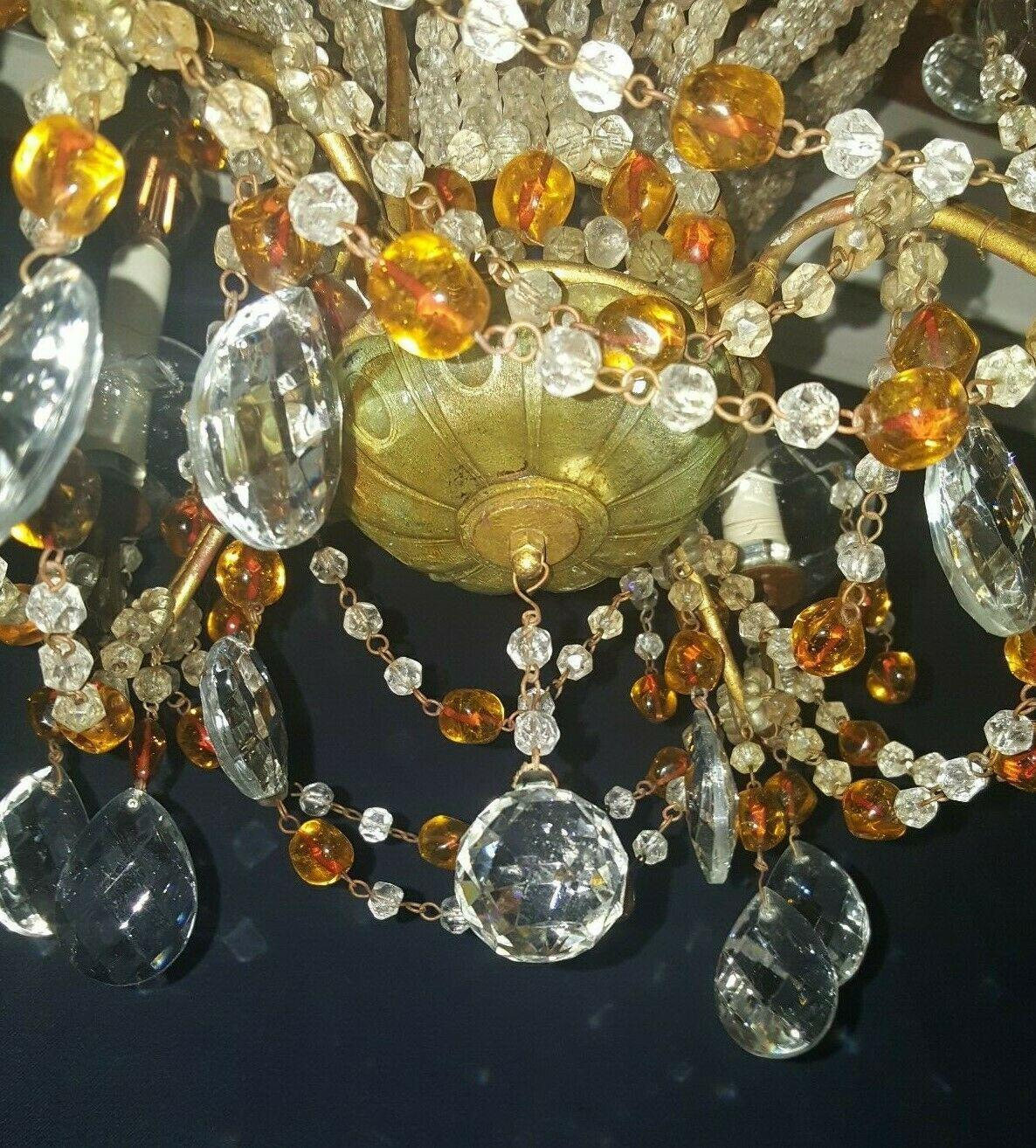 Mid-20th Century 1940s French Hollywood Regency Cut Crystal Beaded Hot Air Balloon Chandelier  For Sale