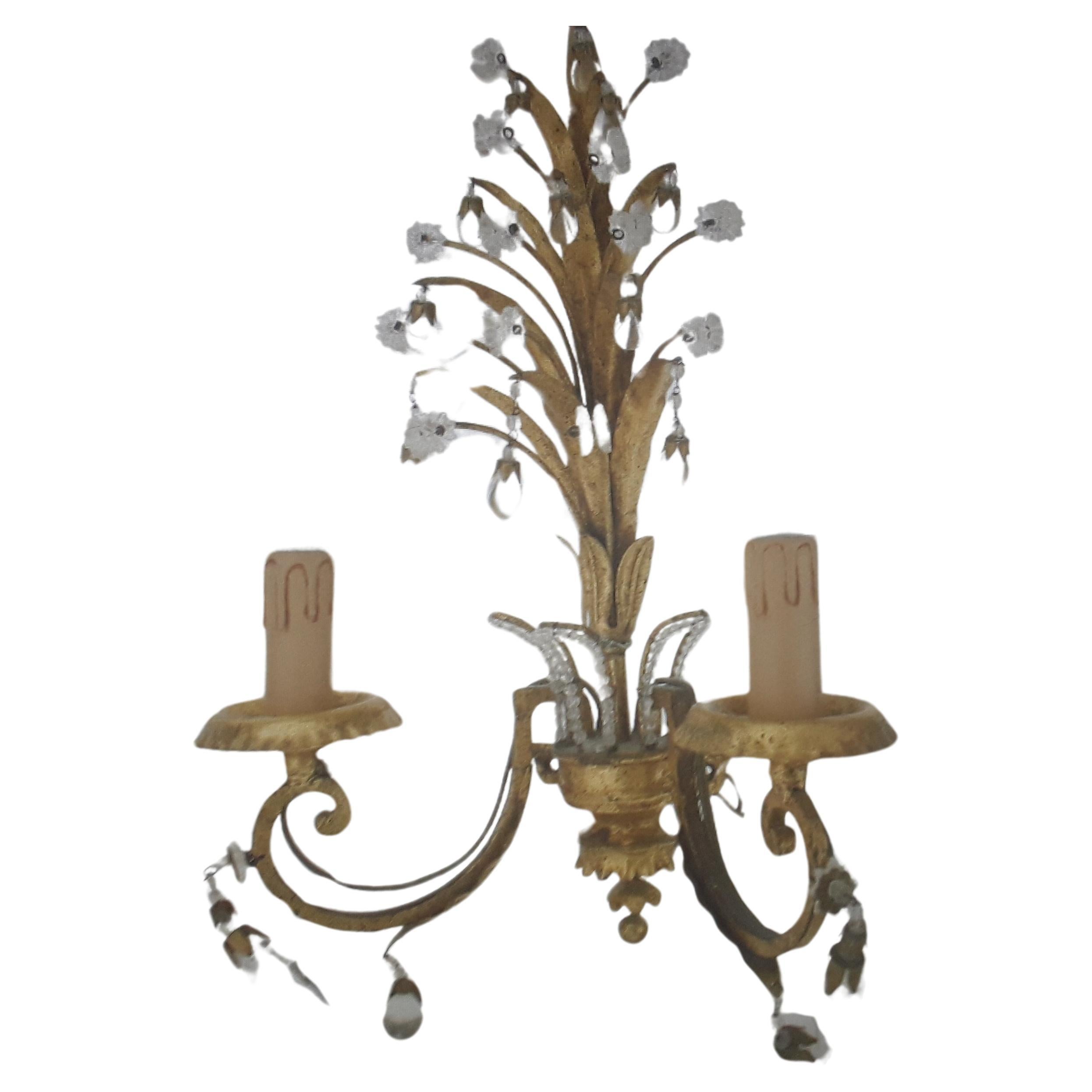 1940's French Hollywood Regency Dore Floral Wall Sconce attributed Naison Bagues For Sale