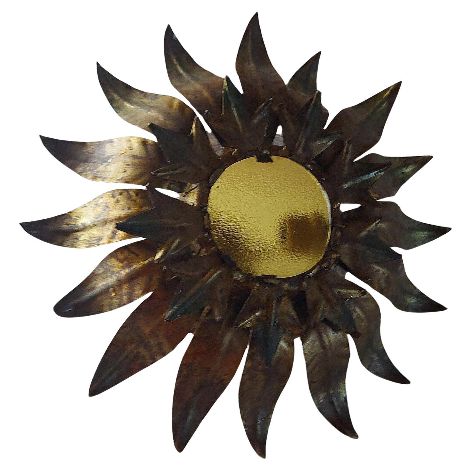 1940's French Hollywood Regency Gilt Metal "The Sun Rays" Ceiling Flush Mount For Sale