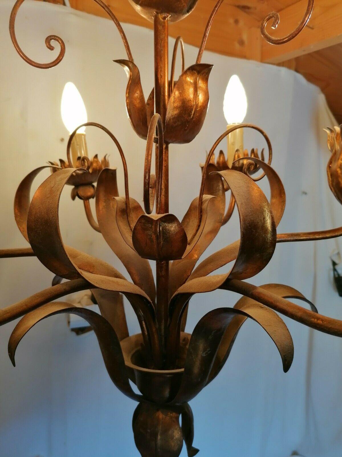 1940s French Hollywood Regency Gilt Tole Flower Form Chandelier style Jansen For Sale 5