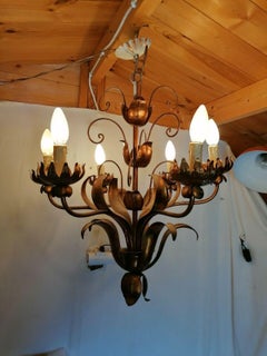 1940s French Hollywood Regency Gilt Tole Flower Form Chandelier style Jansen