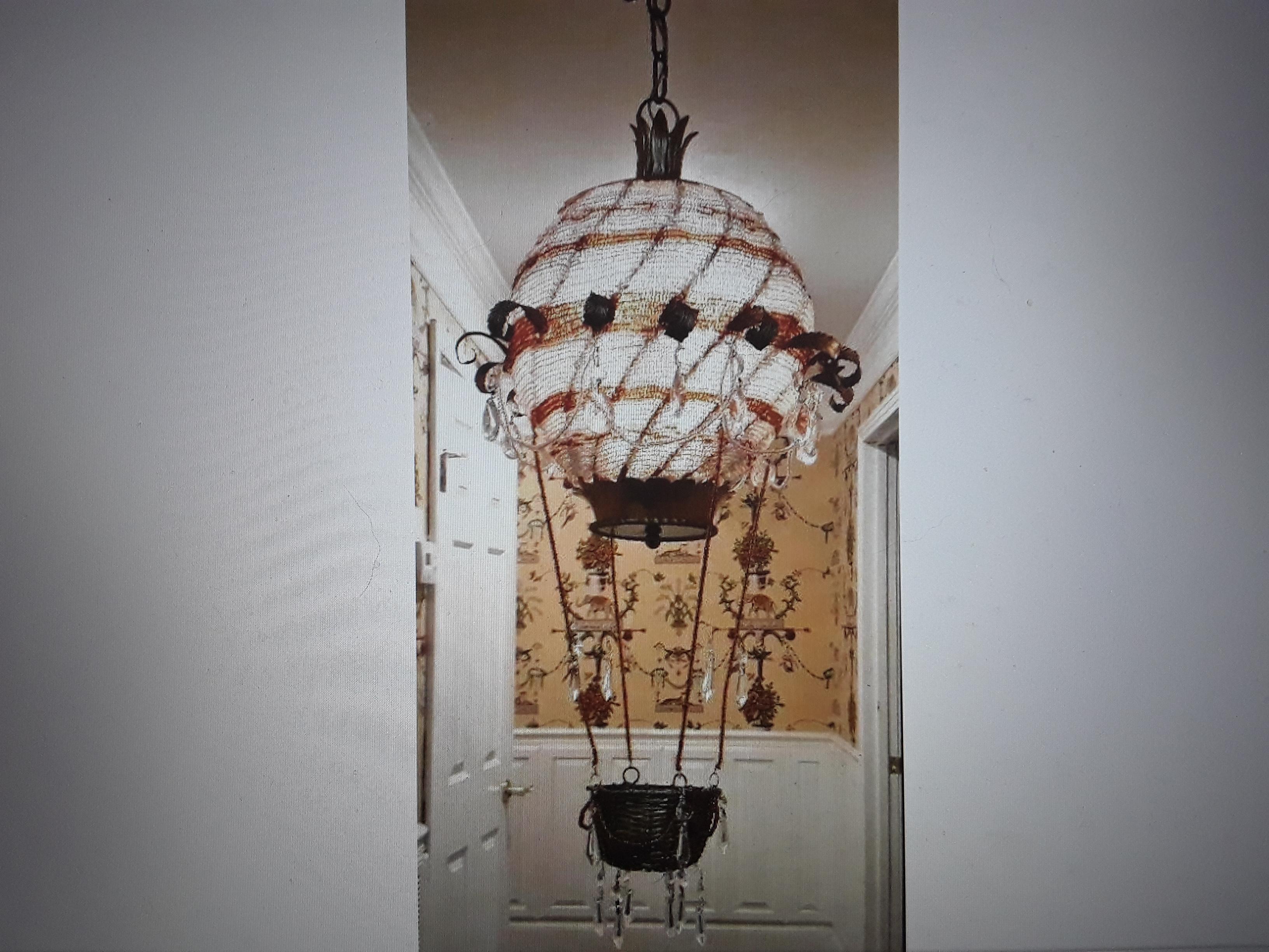 1940's French Hollywood Regency Micro Crystal Beaded Hot Air Balloon Chandelier  In Good Condition For Sale In Opa Locka, FL